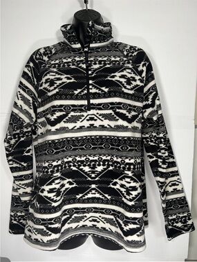 Eddie Bauer Fleece, 1/4 Zip, Women's Size L, Black & White, Long Sleeve, Stretch